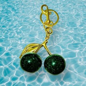 Gold and Green Cherry Keychain
